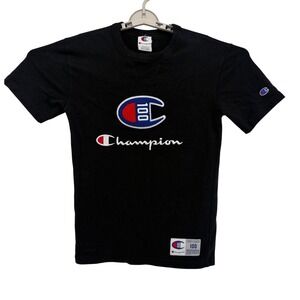 Champion T-Shirt Mens Small Black 100th Anniversary Embroidered Logo